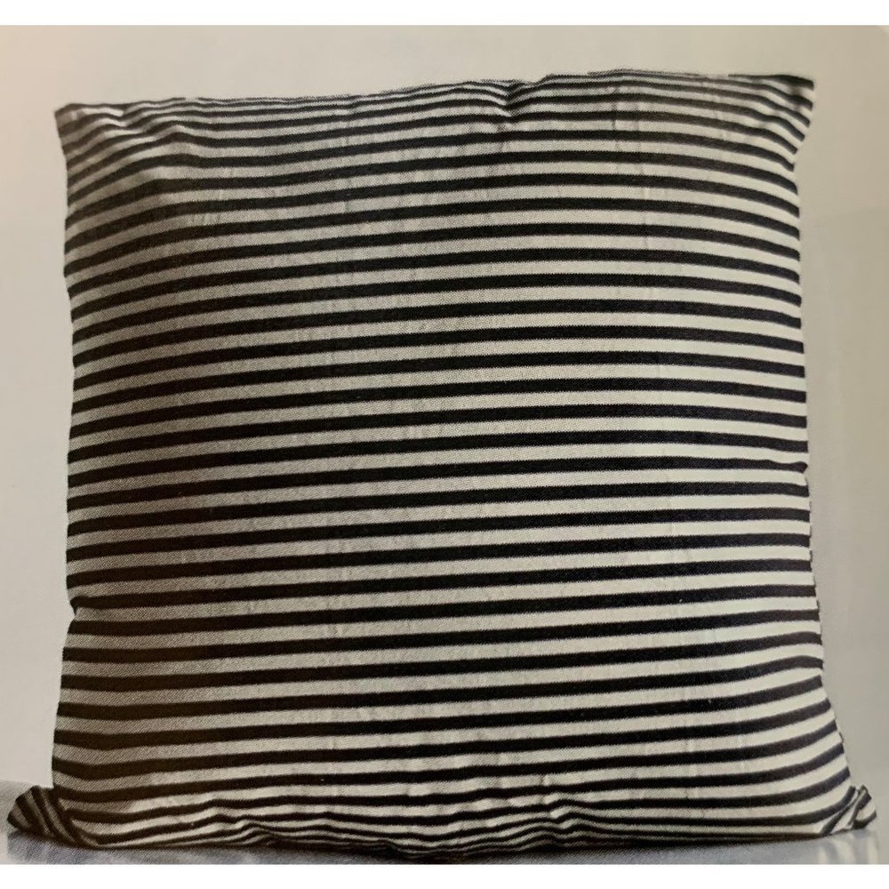 Square Cotton Striped Pillow- Black & White